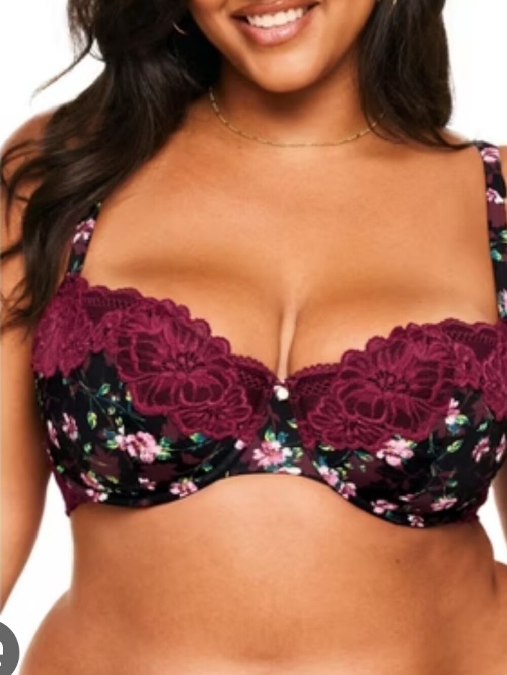 Adore Me Mathilda Contour Bra Black Red Floral 36C Unlined